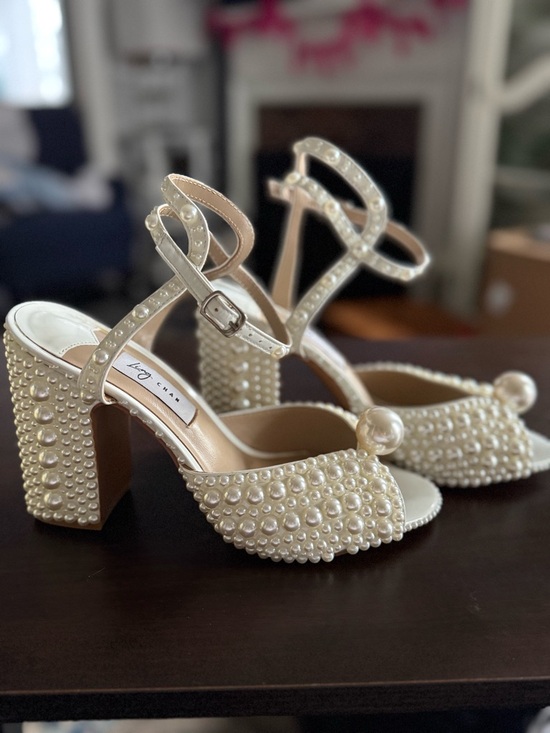Ling Chan Shoes - Ling Chan Pearl Embellished Designer-Inspired Emily in Paris Heels EU 38(US 7.5)
